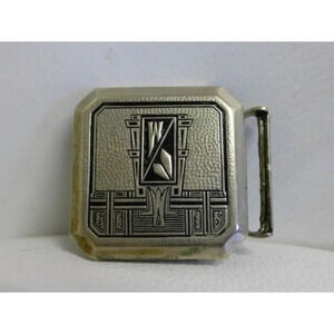 Art Deco Belt Buckle Giant Grip W Decal True  Silver Plated Gryphon Currie